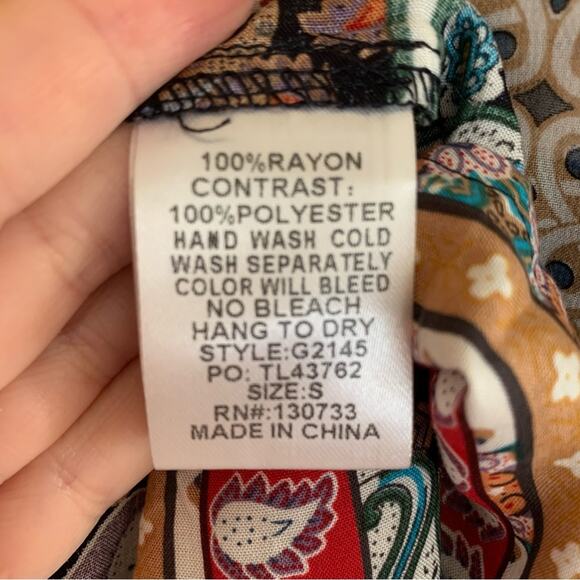 Umgee Navy Gold Mixed Print Boho Peasant Dress Small - Picture 7 of 7